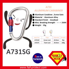 25KN Breaking Strength Schraubensicherung Aluminium Karabiner Made in Taiwan